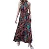 Vestidos casuais mulheres sem mangas halter pescoço maxi vestido verão vintage floral impressão alta cintura longa mulheres plus size