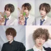 Wigs Ailiade Mash's Wig Fashion Short Curly Brown Costume Costume Anime Halloween Sintetico con Bangs for Men Women Boy False Hair