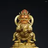 Dekorative Figuren, 25,4 cm, Tibet-Tempel-Sammlung, alte Bronze-Gesichtsbemalung, Zinnober-Mahakala-Buddha, schwarze Jambhala-Anbetungshalle mit Hintergrundbeleuchtung