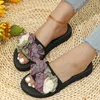 Hos kvinnor damer bohemiska bågblommor dekoration sandaler öppna tå strand tofflor casual skor sommar tofflor zapatos mujer 240318