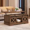 YITAHOME Farmhouse Coffee Table with Sliding Groove Barn Door, Rustic Center Table for Living Room, Dark Rustic Coffee Table with Storage - Perfect Living Room Addition