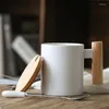 Muggar kaffemugg 400 ml fast färg med handtagssked och lock som är lämpligt för hemvattenkopp (vit svart)