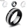 Anel de joias femininas de alta qualidade, atacado, preto e branco, estilo simples, anéis de cerâmica de cristal para mulheres, anel de casal
