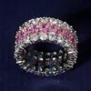 Klaster Pierścienie Eternity Pink Sapphire Diamond Ring 925 Sterling Sier Bijou Band zaręczynowy dla kobiet Bridal Fine Party Down