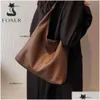 Outdoor Bags Foxer Evening 2024 Vintage Women Large Handbag Soft Pu Leather Solid Color Lady Shoder Casual Composite Bag Girls Totes D Oth8A