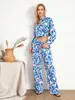 Calças femininas de duas peças Mulheres Casual 2 Outfits Define Moda Manga Longa Envoltório Lapela Camisa e Conjunto Loungewear Pijama Terno