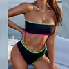 Maillot de bain pour femmes Maillot de bain sans bretelles Tube Top Femmes Push Up Soutien-gorge Beachwear Taille haute Bas de bain Deux pièces Mode Sexy