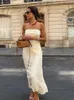 Zarif Kadın Katı Etekler 2 PCS Setleri Moda Straplez Sırtsız Üst Bel Uzun Etek Takım Lady 2024 Spring Street Seti