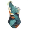 Roupa de banho feminina elegante cobertura maiô floral impressão monokini saia com um ombro rendas design cintura alta detalhe babado para senhora