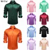 Men's Plus Tees Polos Hi-Tie Dark Green Orange Mens Long Sleeve Plain Satin Silk Dress Shirts Casual Formal Blue Shirt Luxury Designer Men Clothing YQ240401