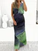 Casual Dresses Tiefer V-Ausschnitt 2024 Sommer Frauen Partykleid Ärmellos Loungewear Tie-Dye Slim Fit Rückenfrei Damen Maxi Streetwear Vestido