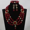 Ensemble de collier et boucles d'oreilles de qualité africaine, dubaï, perles de corail rouge vin, pendentif de demoiselle d'honneur, vrais bijoux de mariée, livraison gratuite, ABL871