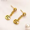 Boucles d'oreilles de créateurs pour femmes plaqué or 18 carats en argent 925, marque de luxe, lettres, boucles d'oreilles longues, en acier inoxydable, géométrique, femmes célèbres, cristal strass E