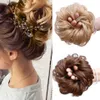 Perruques synthétiques Meifan Synthétique Elastic Hair Bun Scrunchie Curly Chignons Hair Corde à haute température Natural Fake Clip in Hair Ponytail Extensi Y240401