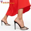 Chinelos verão malha fio sexy 8.5cm apontou toe sandálias bling strass deslizamento-em elegante sapatos femininos festa de noite salto alto