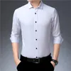 Anti-rugas sem engomar elasticidade magro ajuste vestido masculino casual camisa de manga comprida branco preto azul vermelho masculino social formal camisas 240318