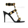 المصمم High Heel Vt Sandal Dress Shoes Strap Roman Buds Black Nude Strip Rivets Women's Block Block Women Designers Assives Sexy 35-42