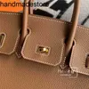Leder BK Handtasche Home Handtaschen Designer Tasche 25 Tragbare Damen Original Togo Gold Braun Schnalle Director Vollständiges manuelles Wachs