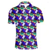 Polos pour hommes Mode 3D Imprimé Bloc Géométrie Polos Hommes Cool Été Revers T-shirts Enfants Casual Manches Courtes Tops Bouton Tee Shirt