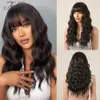Synthetic Wigs Dark Brown Black Long Curly Wave Synthetic Wigs with Bangs for Afro Women Daily Cosplay Party Natural Heat Resistant Fake Hairs Y240401