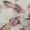 Pedros de mocassins Pétalas de rosa roxo embelezadas sapatos de apartamento senhoras recortes laterais pontudos pontudos femininos de flores frescas nos sapatos