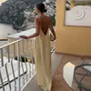 Şifreli yaz seksi açık arka kolsuz slip maxi elbise kesilmiş kulüp parti elbiseleri tatil zarif kıyafetler saten vestido240401