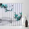 Cortinas de chuveiro flor de cerejeira japonesa flor de ameixa montanha asiática tradicional pintura de tinta estilo chinês vintage decoração de banheiro