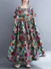 Party Dresses Cotton Linen Oversize Vintage Floral Print For Women Summer Short Sleeve Casual Loose Long Dress Elegant Clothing 2024