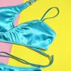 Bikinis ARXIPA Sexy Shinny Zweiteiliger Badeanzug für Frauen Solid Blue Badeanzug Gepolsterter Push-Up-Kreuzverband Beachwear Tanga Hoch tailliert Bling Star