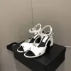 Designer sandali classici in pelle tacco alto scarpe da donna estate ufficio matrimonio bottone punta aperta decorazione fibbia sexy tacchi spessi
