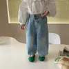 1-7Y Toddler Girl Spring Autumn Girls Clothing Sets Lapel Long Sleeve Cotton Blouse Shirt Jeans Two-Piece Set Kids Outfits 240328