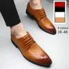 Модельные туфли Трендовые модные мужские клетчатые деловые повседневные кожаные туфли с острым носком на шнуровке Элегантные оксфорды в деловом стиле