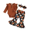 Clothing Sets CitgeeAutumn Halloween Infant Baby Girl Fall Outfits Solid Color Long Sleeve Rompers Pumpkin Print Flare Pants Clothes Set