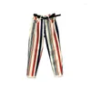 Women's Jeans Striped Printed Radish Denim Trousers Women 2024 Spring All-Matching High Waist Loose And Slimming Tapered Pants With Belt