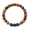 Charm Bracelets 10pcs Natural Black Lava Stone Beads Bracelet Blue Red Green Tiger Eye Stretch Jewelry For Women Men