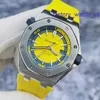 Emozionante orologio da polso AP Royal Oak Offshore 15710ST Giallo limone 42 mm Orologio da uomo in acciaio di precisione Meccanico automatico Colore giallo blu abbinato