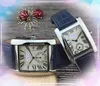 High-End-kvalitet Kvinnor Mens Par Två halva stifter Arbetsklockor Super Tank Must Design Square Roman Dial Lady Clock Quartz Movement Japan Battery Splash Gifts