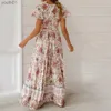 Vestidos casuais básicos femininos sexy 2021 com decote em v floral impressão verão boho vestido das mulheres roupas vintage praia férias longo vestido yq240402