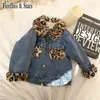 Daunenmantel Winter Herbst Mädchen Denim Baby Jacke Kinder Outwear Kinder Streetwear Kleidung Mode Leopard Kunstleder Samt 1 bis 9 Jahre