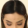 Hårklipp Qiamni Bridal Crystal pannkedja huvudbonad bröllopstillbehör Elegant pannband zirkonkedjor smycken för kvinnor flickor