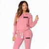 Calças de duas peças femininas logotipo personalizado fatos de treino manga longa solto com capuz zíper topos sweatpants peças ternos feminino casual roupas esportivas