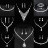 Wertvolles Labordiamant-Schmuckset Sterlingsilber-Hochzeits-Halsketten-Ohrringe für Frauen-Braut-Verlobungs-Schmuck-Geschenk d8qf #