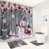 Chuveiro cortinas natal boneco de neve cortina conjunto inverno floresta árvores vermelho berry pássaros natal casa decoração do banheiro tapetes banho tampa do banheiro