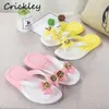 Gradient Color Childrens Slippers Summer Bear Bow PVC Outdoor Kids Flip Flops Waterproof Anti Slip Girls Beach Shoes 240323