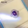 Cluster Rings Silver 925 Original 2 Brilliant Cut Diamond Test Past Purple Oval Moissanite Blossom Ring For Women Real Gemstone Jewelry