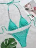 Set Deat Shiny Diamond Party Bikini Twopion Set Dames sexy solide color kant -up badmode strand vrouw 2023 zomer nieuw 11xx0970