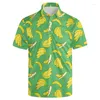 Polos Masculinos Frutas 3D Impresso Banana Abacaxi Polo Camisa Masculina Verão Milho Gráfico Mangas Curtas Lapela Solta Camisetas Tops Casual Camisetas com Botão