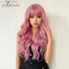 Synthetic Wigs EASIHAIR Pink Cosplay Synthetic Wigs Long Water Wavy Pink Wigs with Bangs Party Lolita Girl Women Hair Wigs Heat Resistant Fiber Y240401