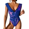 Kvinnors badkläder Polynesiska tryckstödet Back Cut One-Piece Swimsuit Lotus Leaf Deep V Necklinje Elegant 2024 Lårhög sexig bikini