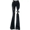Women's Jeans ReddaChic Black Women Cut-out Bootcut Pants Basic Solid Waistless High Rise Flare Graphic Print Ladies Trousers Streetwear